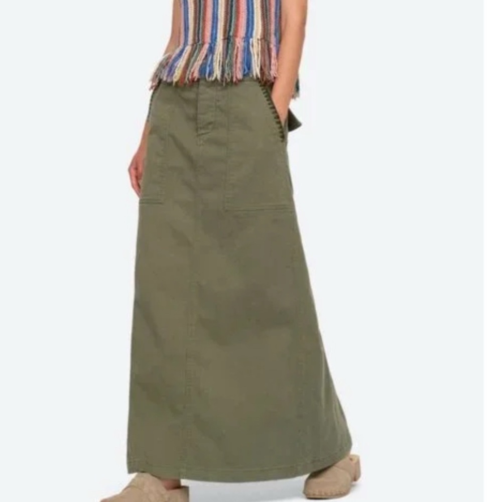SEA NY Taliana Military Cotton Maxi Skirt in Army Green Size 8